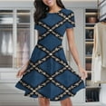 thumbnail image 2 of Blue Diamond Woven Textile Pattern Women's Classic Swing Skater Dress Casual Work Party Cocktail Dresses, 2 of 6
