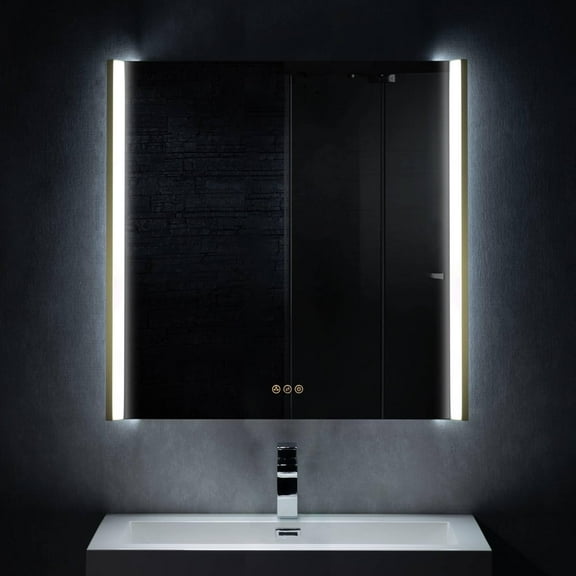 Blossom Binary 36"x32" LED Mirror – Brushed Gold Frame | Foldable Wings | Anti-Fog | Dimmable | Smart Touch
