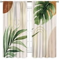 thumbnail image 2 of Boho Leaf Kitchen Curtains, Mid Century Modern Abstract Green Tropical Palm Leaves Minimalist Geometric Arch Print Drapes for Bedroom Living Room Bathroom 2 Panels, 84"x63" Inch, 2 of 5