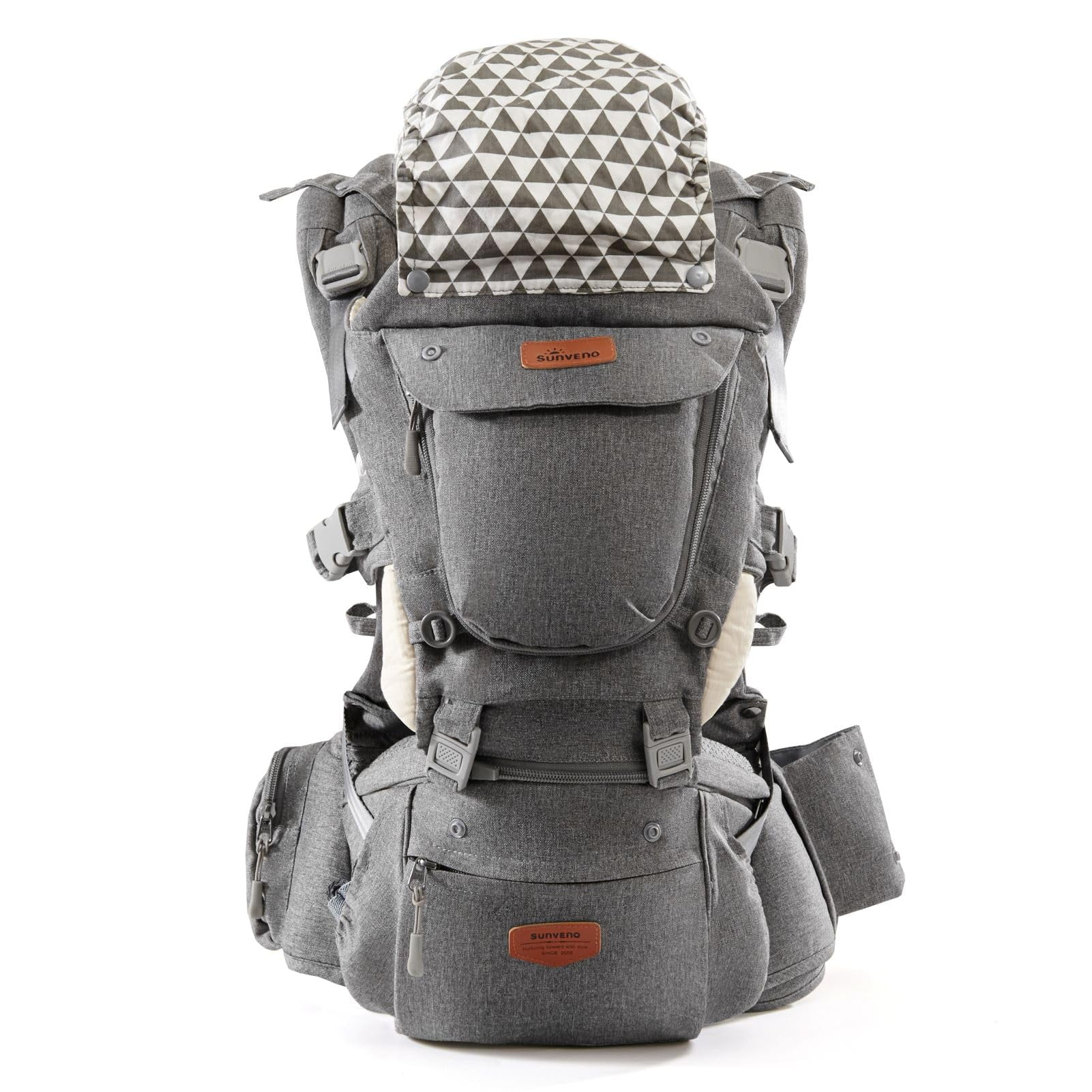 Sunveno 6-in-1 Ergonomic Baby Carrier with Hip Seat for Newborn and Toddlers, Gray, One Size