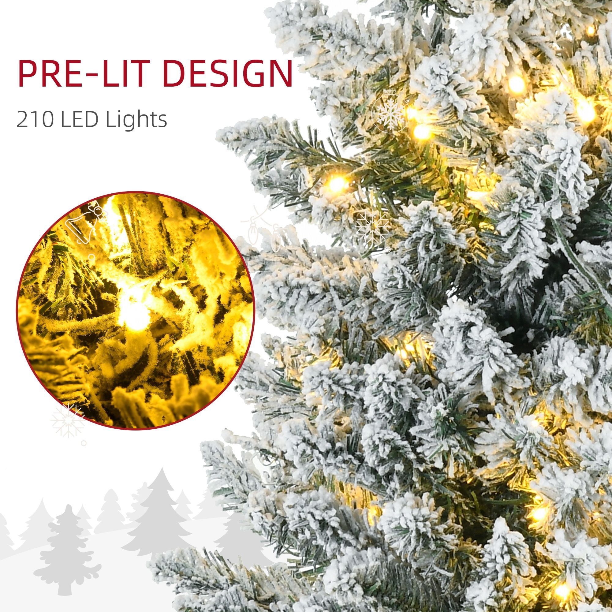 7 ft Pencil Christmas Tree with Warm White LED Lights, Slim Artificial Holiday Tree for Small Spaces, 499 Tips, Indoor Use