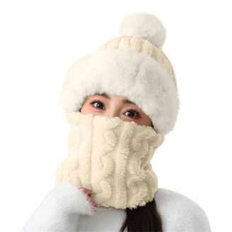 GRNSHTS Women Winter Hood Faux Fur Hat with Knitted Ski Mask  display picture 1