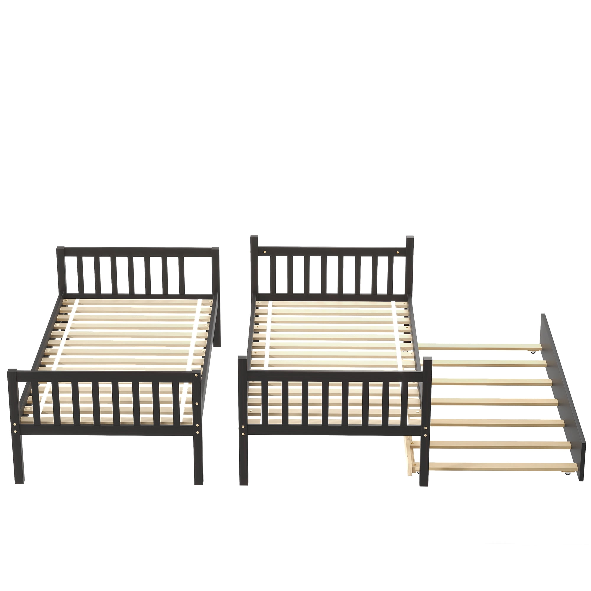 Aukfa Twin over Twin Bunk Bed with Trundle, Wooden Bunk Bed Frame for Kids - Espresso