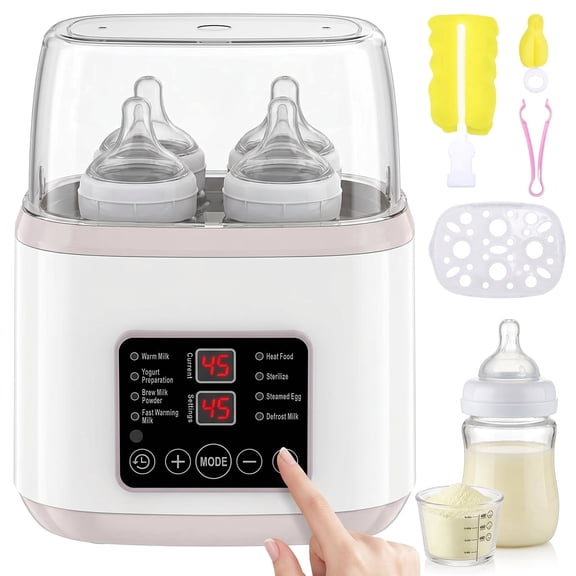 Baby Bottle Warmer, 8-in-1 Fast Milk Warmer with Timer, Accurate Temp Control, Sterilizer, Defrost, Keep Warm, Heat Breastmilk & Baby Food, Fits 4 Bottles