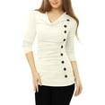 thumbnail image 2 of INSPIRE CHIC Women's Cowl Neck Long Sleeve Top Button Decor Ruched Front Regular Fit Pullover Top XS White, 2 of 5
