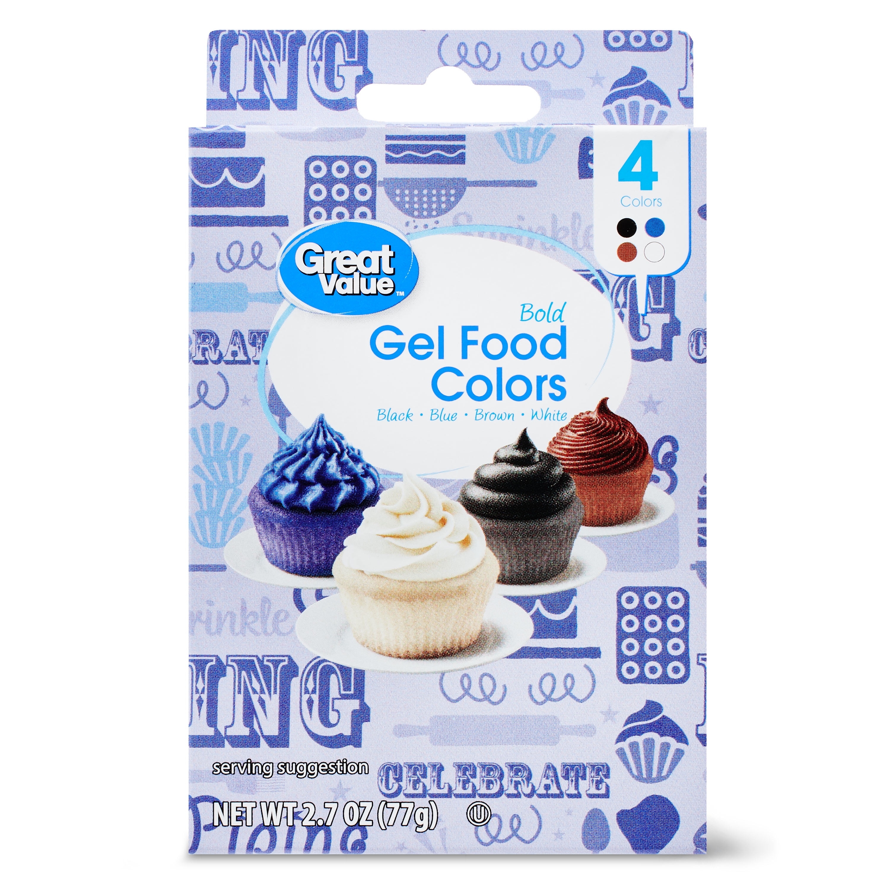 Great Value Bold Gel Food Colors, 2.7 oz, 4 Count