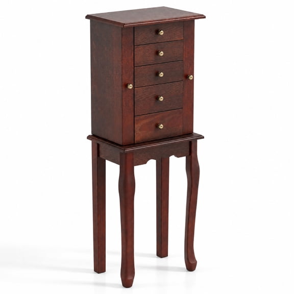 Furnibear 2 Colors Armoire Storage Standing Jewelry Cabinet with Mirror for Bedroom Dressing Room Jewelry Necklace Rings Storage Mirror, Brown