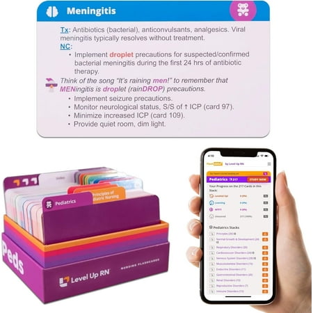 Level UP RN Pediatrics LPN RN Review Flash Cards – Essential Info for Nursing School (222 Cards)