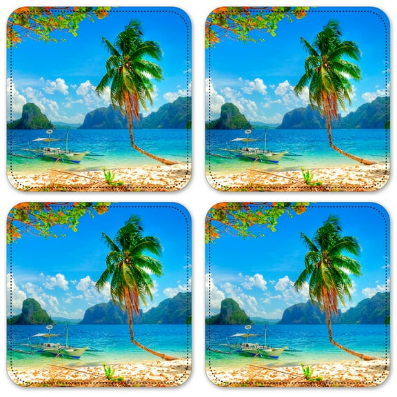 Vinyl Drink Coasters - Set of 4 - Catamaran Tied off on the Beach
