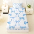 thumbnail image 3 of Manfei Blue Preppy Bow Twin Sheet Sets For Girls,Kawaii Bowtie Stripe Bedding For Kids,3 Pieces, 3 of 6