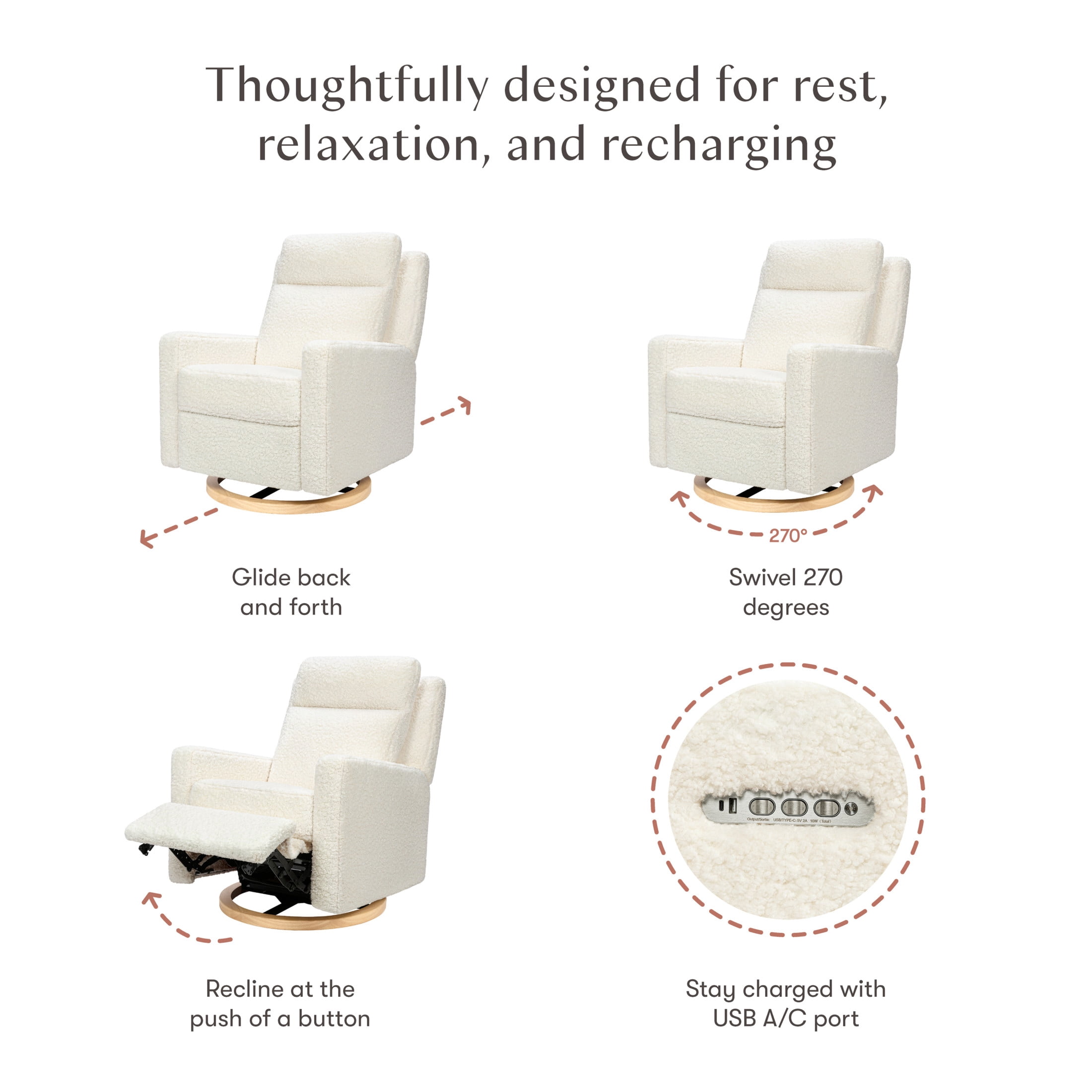 Babyletto Sigi Pro Power Recliner and Swivel Glider with Power Adjustable Headrest and Lumbar Support