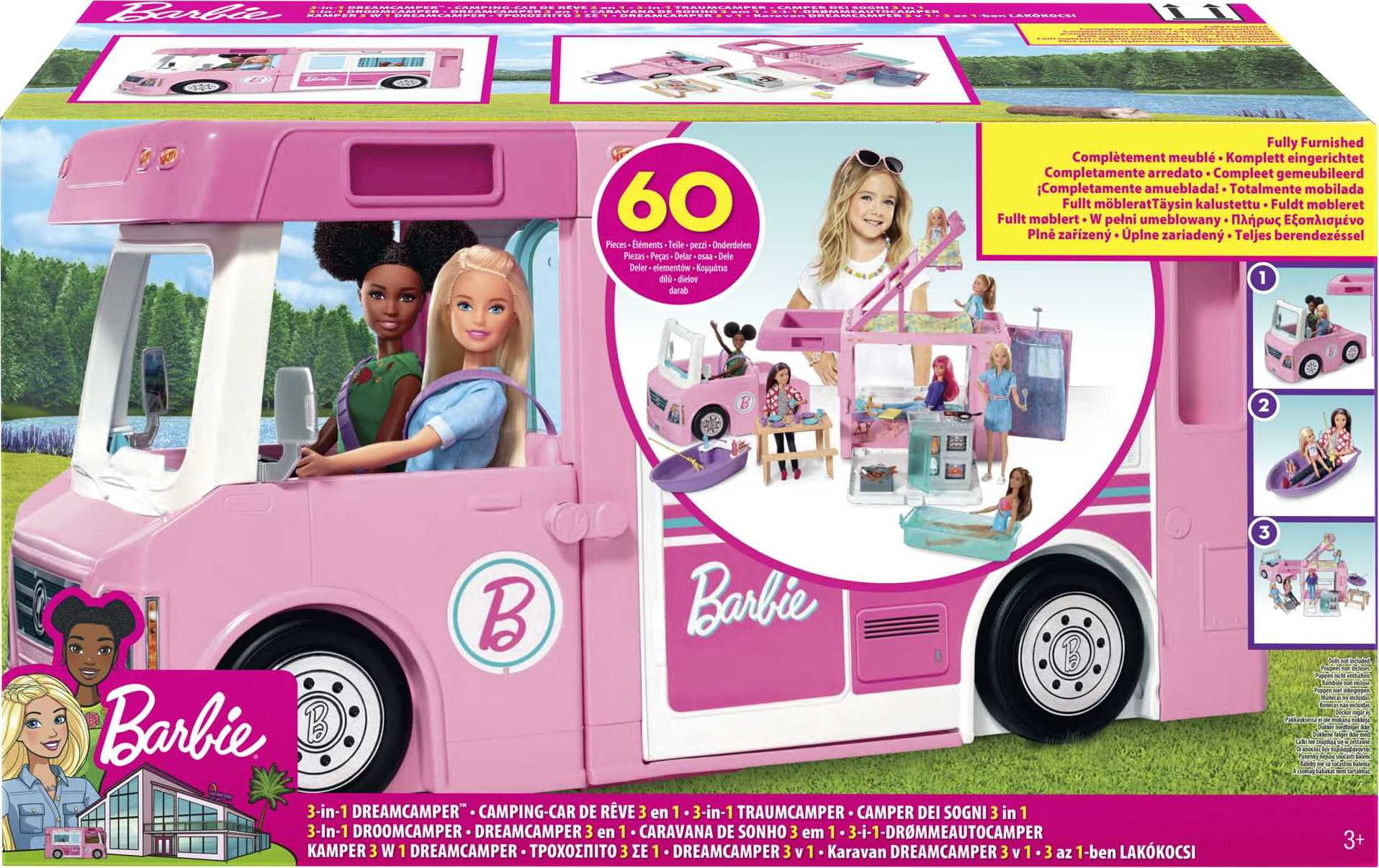 Barbie 3-in-1 DreamCamper Playset (Truck, Boat House) with and Accessories - Walmart.com