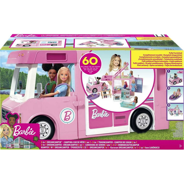 stamme Van Skriv en rapport Barbie 3-in-1 DreamCamper Playset (Truck, Boat and House) with Pool and 50  Accessories - Walmart.com