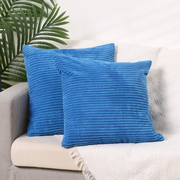 REGALWOVEN Pack de 2 fundas de cojín de terciopelo, suaves fundas decorativas cuadradas para sofá azul 18" x 18"