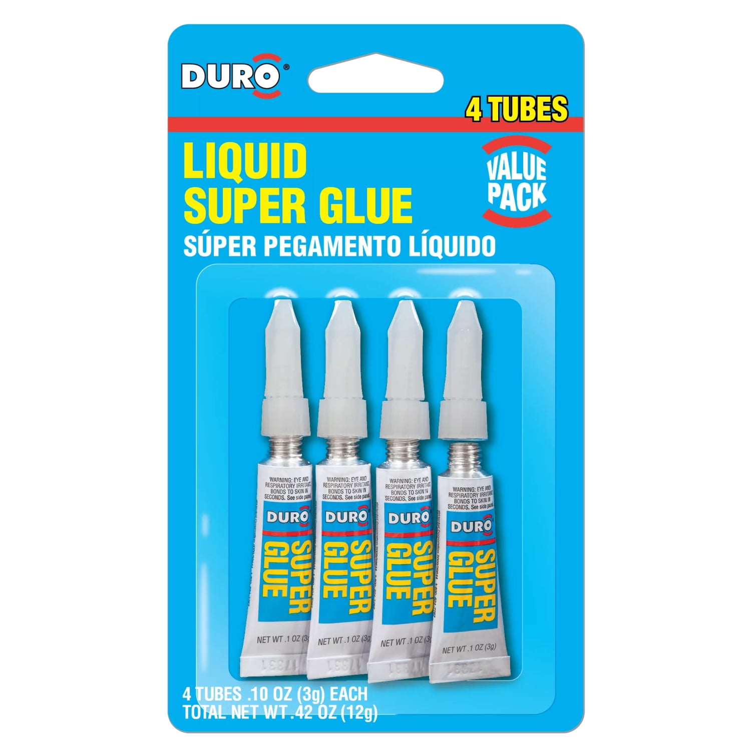 (4 pack) Duro Super Glue, 1 Pack of 4 Tubes, Clear 0.1 oz Tubes