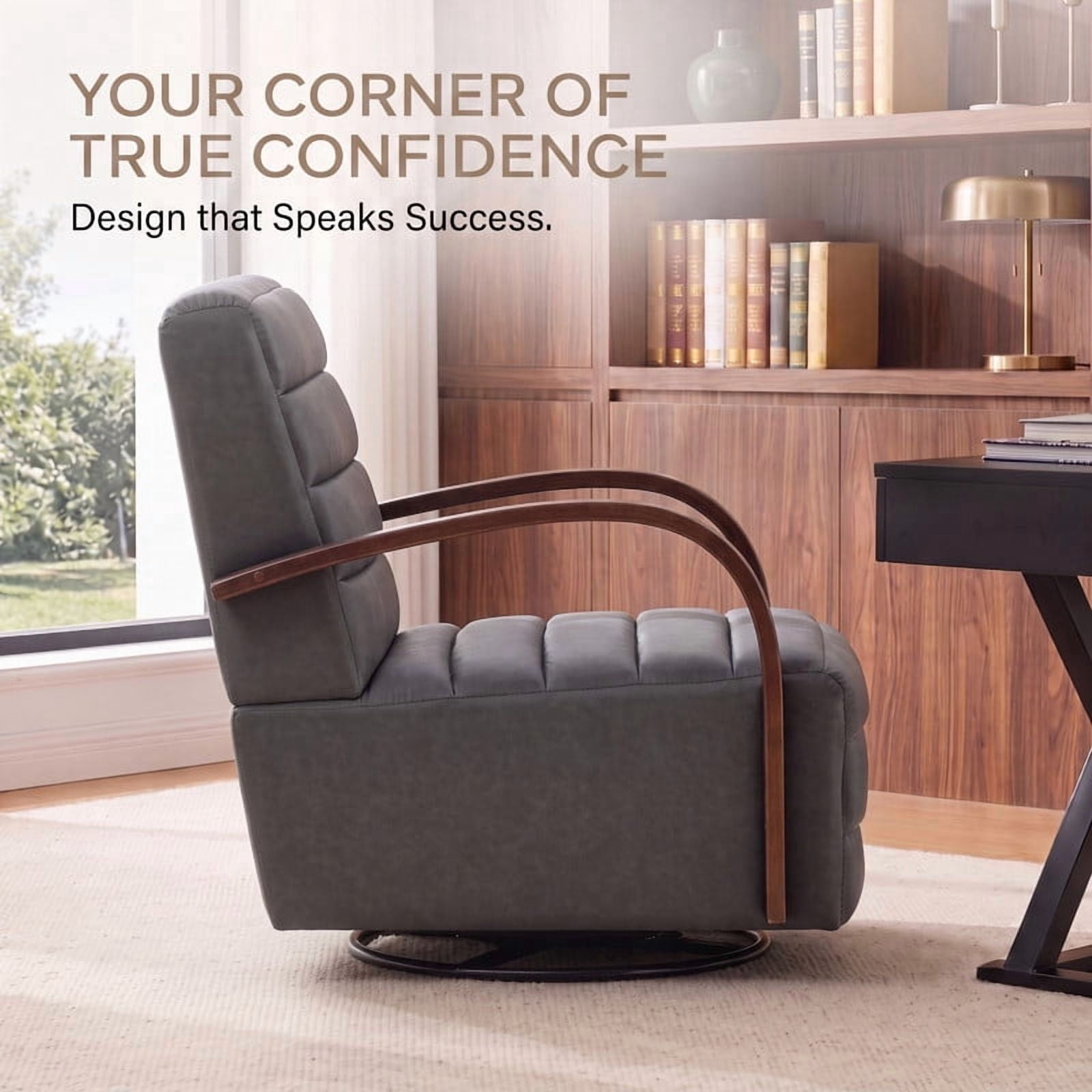 Gewnee Accent Chair, 360°Swivel Upholstered Reading Chair,Modern Armchair for Living Room, Bedroom & Home Office, Gray