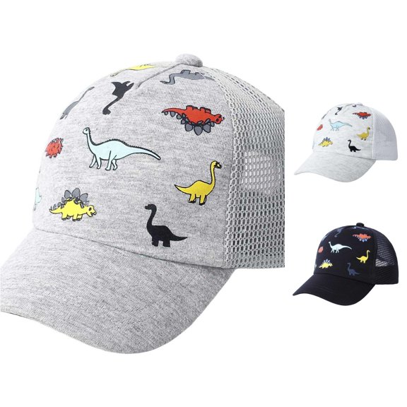 WEIGFI Child Boys Girls Baseball Cap Sun Hat With Mesh Adjustable Snapback Dinosaur Print Outdoor Activity Lightweight Caual Summer Daily Wear Cute Beach Caps,Grey,0-1 Year