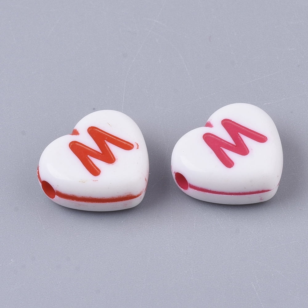 500 g Craft style Acrylic Beads Horizontal Hole Heart with Random Initial Letter Mixed color 10x11x5mm Hole: 1.8mm 1280pcs/500g