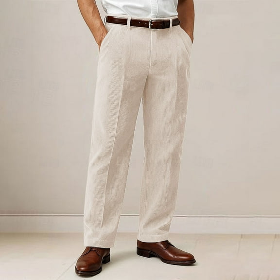 PNTUTB Fashion Men's Solid Color Corduroy Casual Comfortable Button Fly Zipper Suit Pants with Pockets