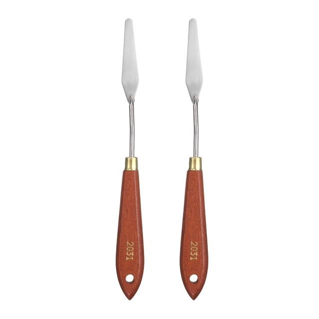 Uxcell 2pcs Herramienta de Pintura con Cuchillo de Paleta 2.56" x 0.59" Hoja de Acero Inoxidable 8.46" Longitud Espátula con Agujero Mango de Madera de Haya