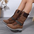 thumbnail image 7 of Domuza Women Side Zipper Knitted Cuff Round Toe Mid Calf Boots, Fashion Casual Winter Short Boots Brown 7.5（EU-39）, 7 of 7