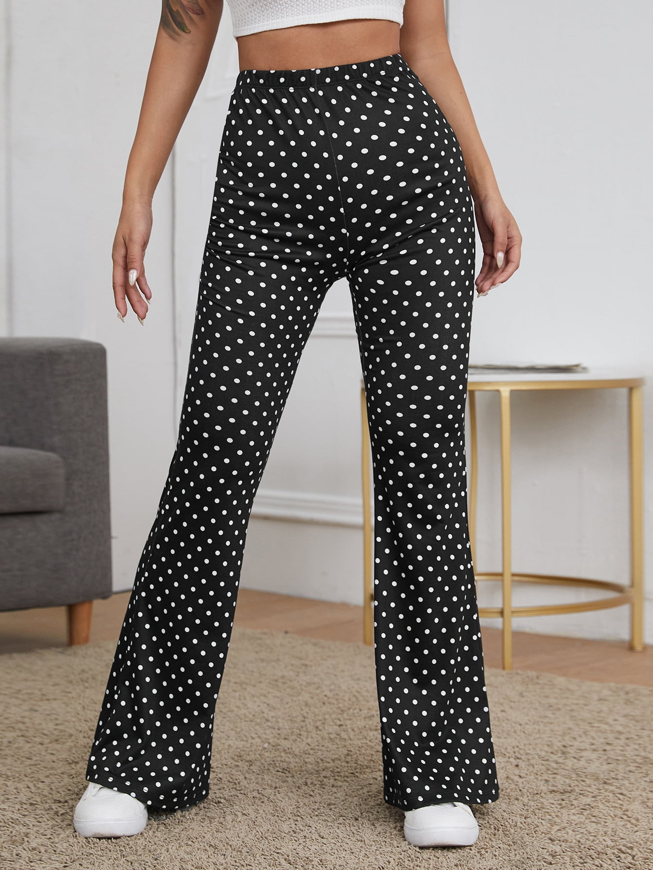 Black Women's High Waist Polka Dot 