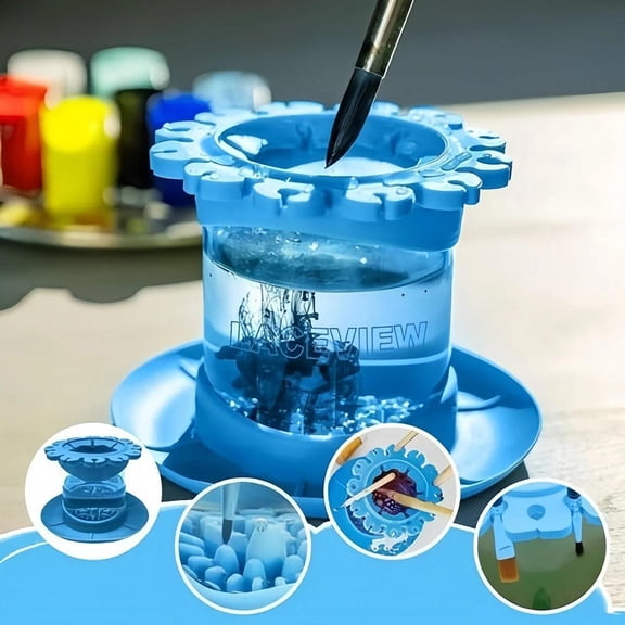 Paint Brush Cleaner Rinse Cup Silicone Bristle Cleaner for Acrylic Watercolor Wide Base, Easy to Clean, Blue