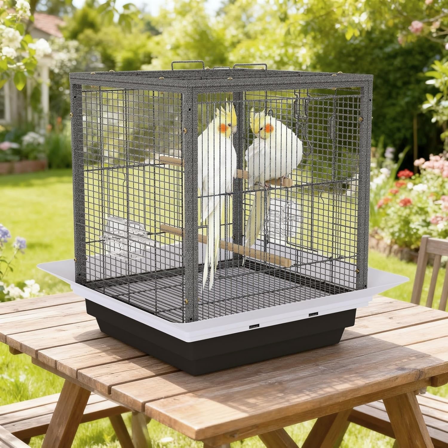 Rugerasy Small Bird Cage,Metal Parrot Cage with Wheels,Easy to Clean,Non-Toxic Finish,Black