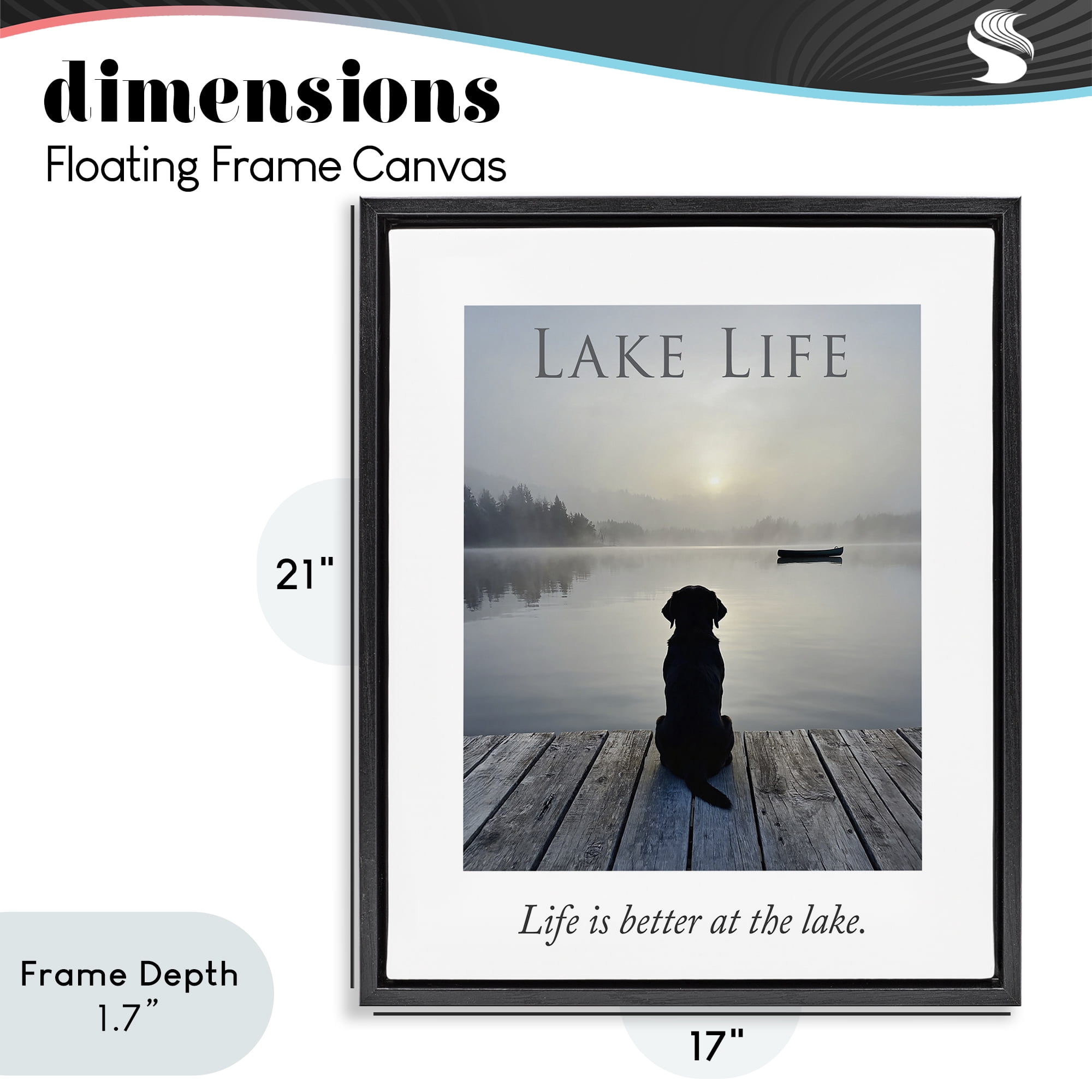 Stupell Industries Lake Life with Dog Black Framed Floater Canvas Wall Art, design by A Barefoot Stylist