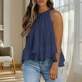 thumbnail image 4 of ZQUUVOU Tank Top For Women Halter Solid Color Loose Ruffle Casual Tops (Navy,XL), 4 of 7