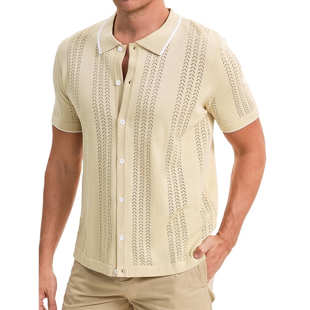 CAMISA DE PÓLO DE MALLA PARA HOMBRE INSPIRADA EN CHIC, CON BOTONES, DE MANGA CORTA, LIGERA Y CASUAL, TAMAÑO XL, COLOR CAQUI