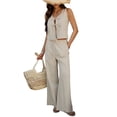 thumbnail image 3 of Conjunto de 2 Piezas para Mujer, Chaleco con Cuello en V y Cintura Anudada, Pantalones Casuales de Pierna , Color Albaricoque , XL, 3 of 9
