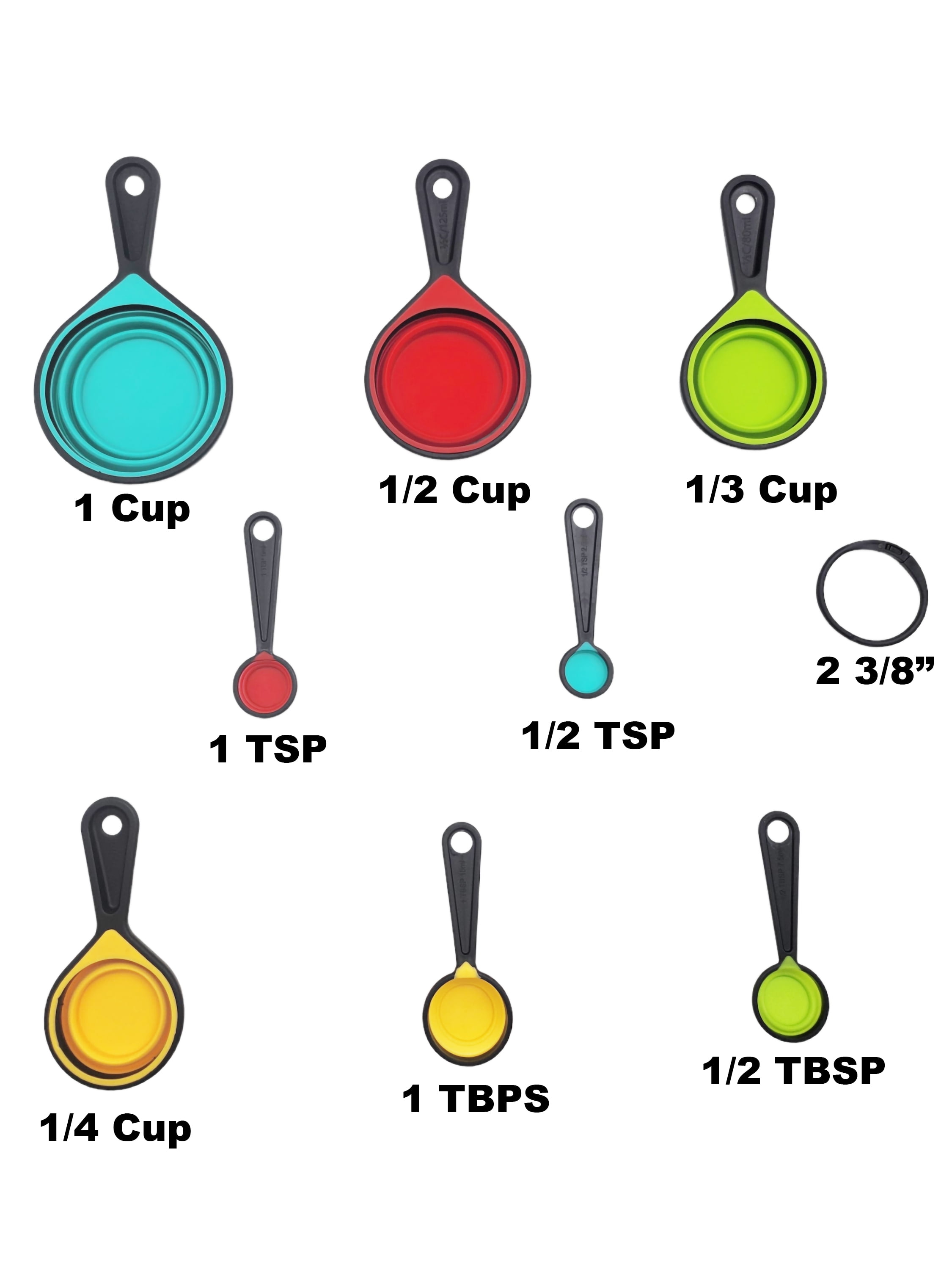 Kaptron Tools Spoons and Collapsible Measuring Cups Set 8 Pieces, Multiple  Sizes, Multicolor