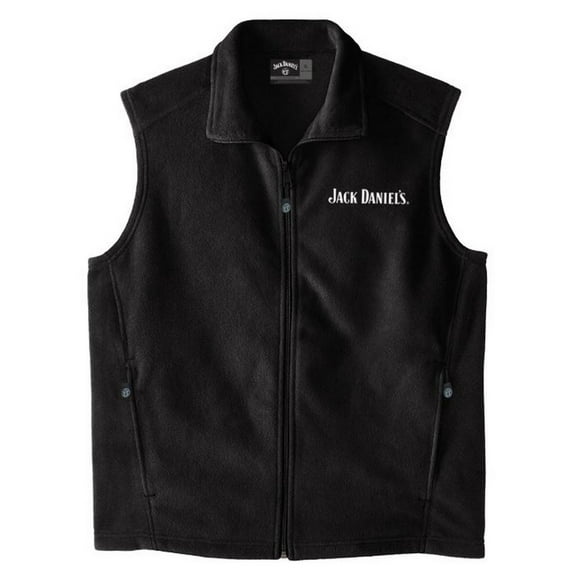 Jack Daniels Men's Fleece Vest Full Zip Pockets w/ Logo Whiskey Liquor Black (M)