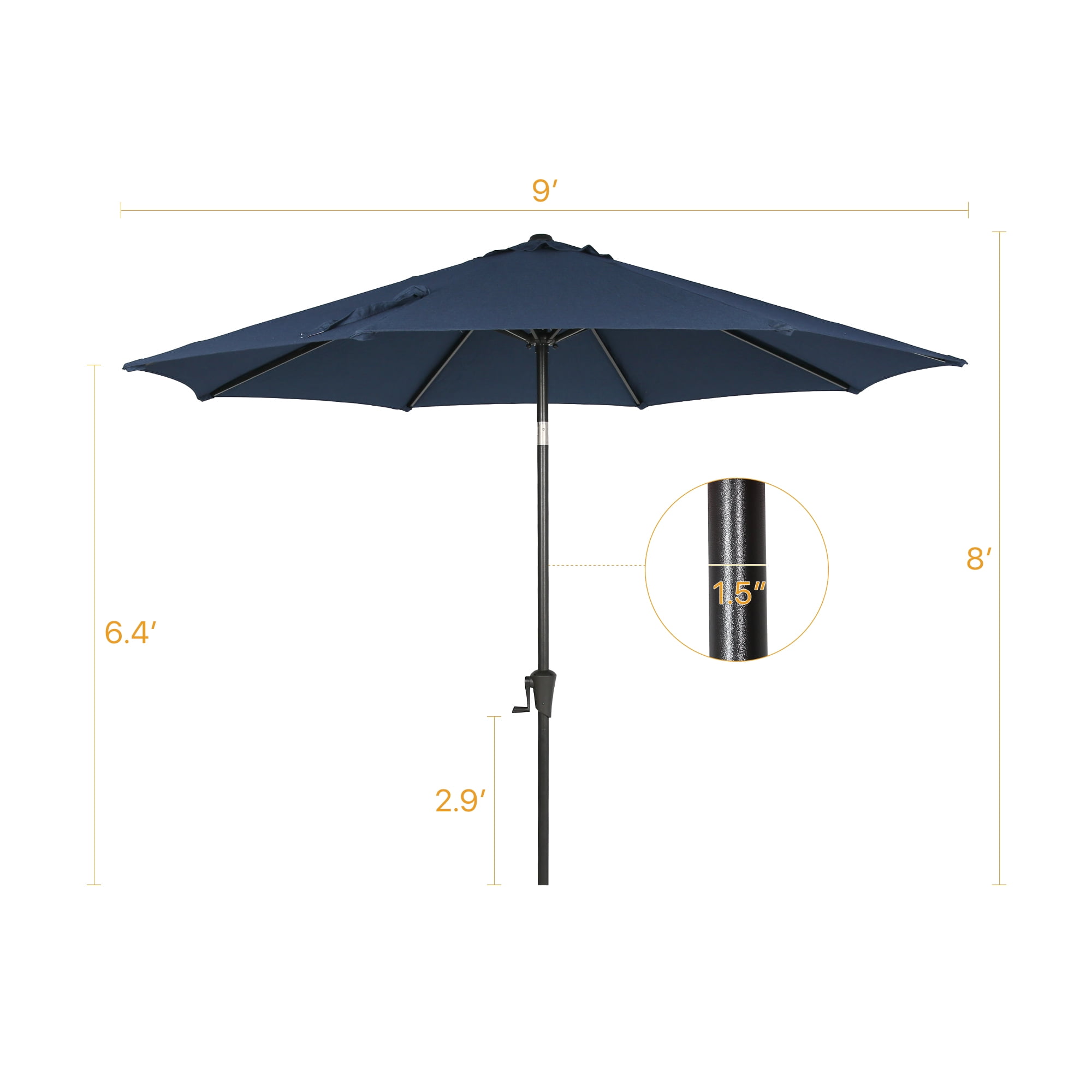 Iwicker 9Ft Sunbrella Patio Umbrella Outdoor Aluminum Market Umbrella with Crank and Push Button Tilt, Navy