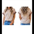 thumbnail image 3 of Camiseta de Verano para Mujer con Cuello Redondo, de Punto con Cordón y Estampado de Leopardo Albaricoque M, 3 of 9
