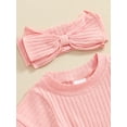 thumbnail image 3 of Mevireiy Baby Girls Romper Ribbed Knit Solid Color Short Sleeve Onesie Bodysuit Outfits,Pink,12-18 Months, 3 of 7