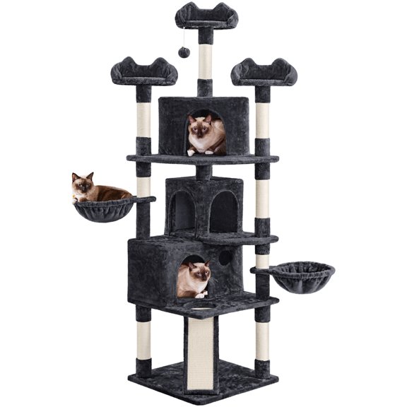 Yaheetech 76.4" Cat Tree Tower with 3 Condos and 2 Baskets, Dark Gray