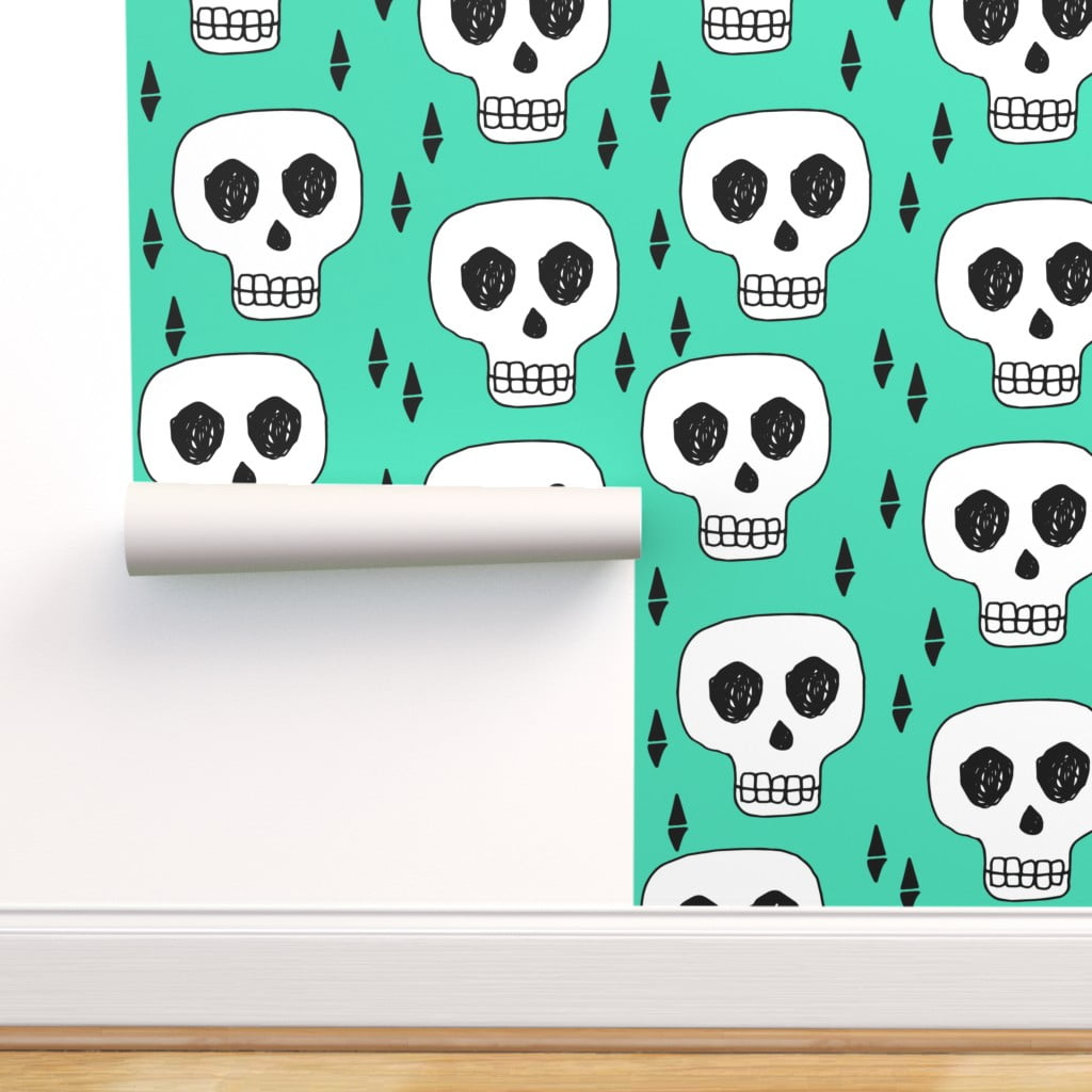 Peel-and-Stick Removable Wallpaper Skulls Skull Halloween Bone Green