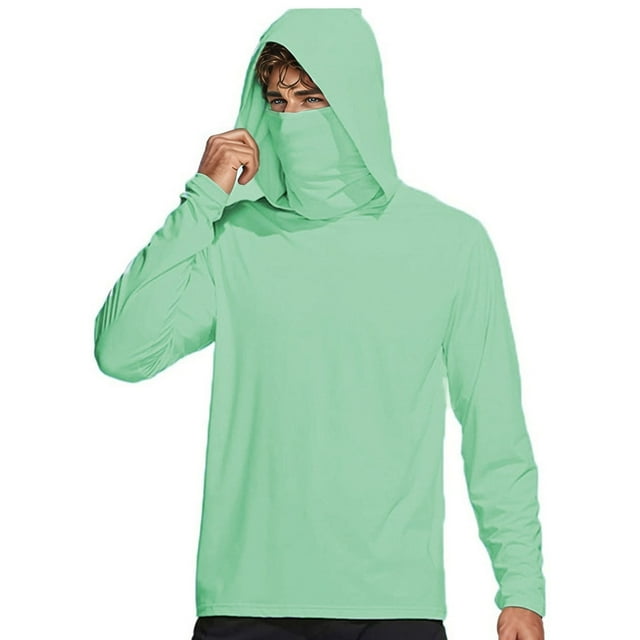 UPF50+ Protective Mens Hooded Sun Shirt Lightweight Long Sleeve Outdoor Performance Athletic Pullover For