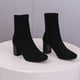 thumbnail image 3 of NECHOLOGY Botas Mujer Adulto Femenino Zapatos Botines para mujer Botas de mujer de tela con punta cuadrada y tacón y grueso Color sólido Media Botas de tamaño Botines Botas (Black, 6.5), 3 of 6