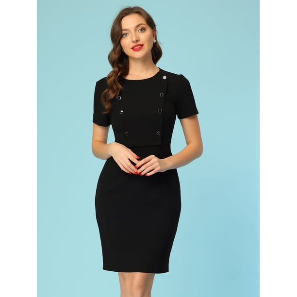 xs black dress Unique Bargains Women's Business Round Neck Knit Bodycon Sheath self design