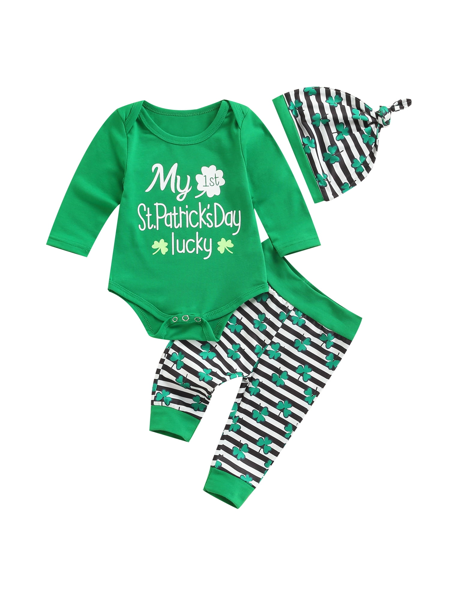 GOOCHEER My First St Patricks Day Clothes Patricks Day Baby Boy Outfit Long Sleeves Romper Suspenders Pants Baby Boy St