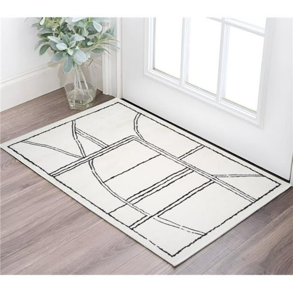 HomeRoots 571153 2 x 3 ft. Ivory & Black Geometric Rectangle Area Rug