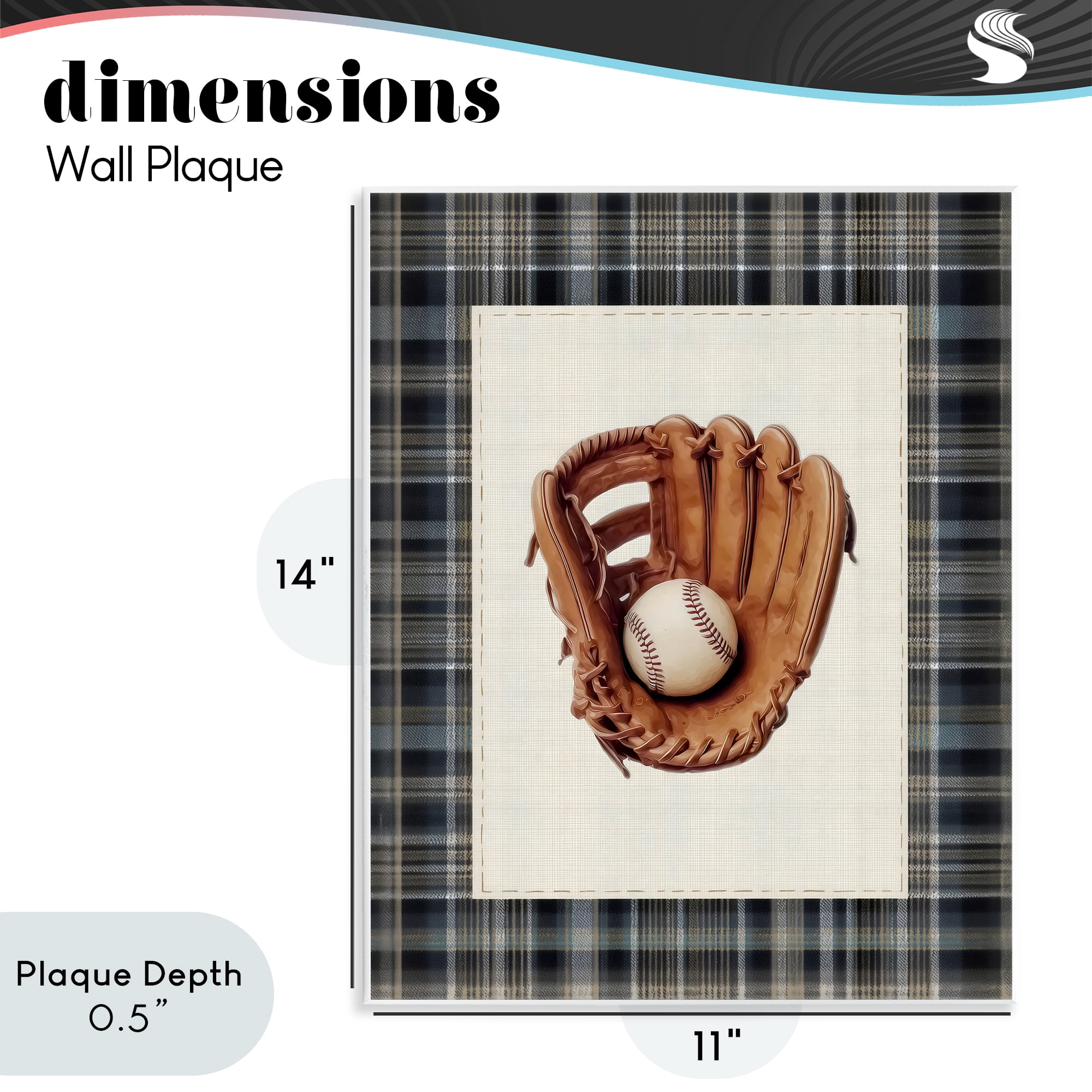 Stupell Industries Baseball Glove with Plaid Wall Plaque Art, design by Arlington Prints