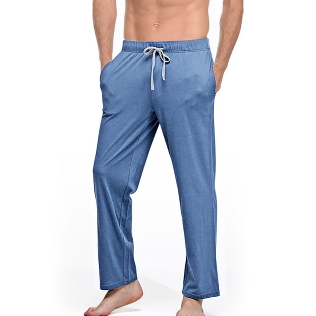 Men's Casual Everyday Pants for Home and Outings with Solid Full-Length Design Mid Rise with Pockets and
