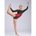 thumbnail image 5 of vastwit Women Sparkly Color Block Long Sleeve Gymnastics Leotard Athletic Bodysuit Figure Skating Ballet Dancewear Black&Red XL, 5 of 7