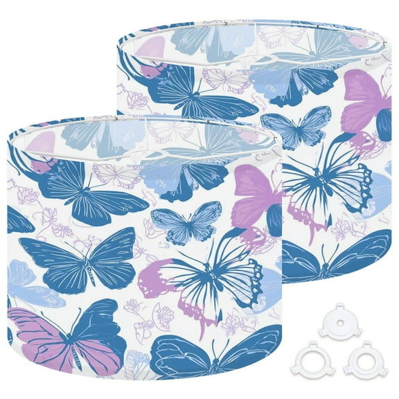 Lamp Shades Set of 2 Easy Assembly pink blue purple butterfly silhouette Drum Lampshades for Table Lamps Floor Lamps Pendant Light 13"x13"x10" Replacement Lamp Shade