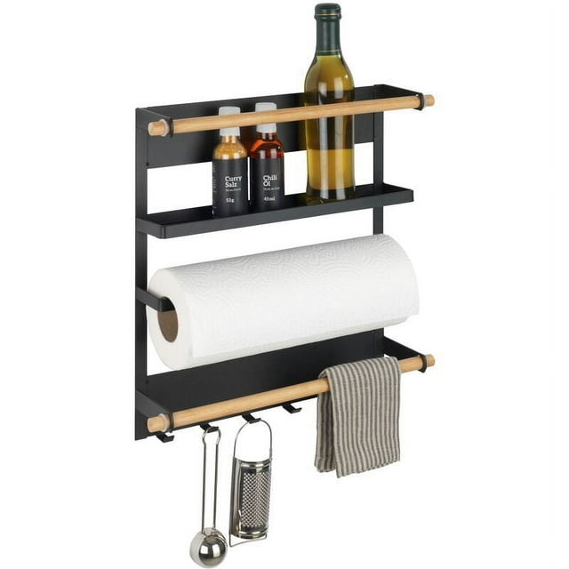 Effortless Bamboo Magnetic Organizer, An Elegant And Functional Choice For Your Refrigerator Black Kitchen, Showcasing Space-saving Foldable Shelves And Moisture-proof Design