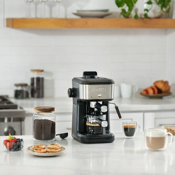 Gourmia 4-Shot Steam Espresso, Cappuccino, and Latte Maker with